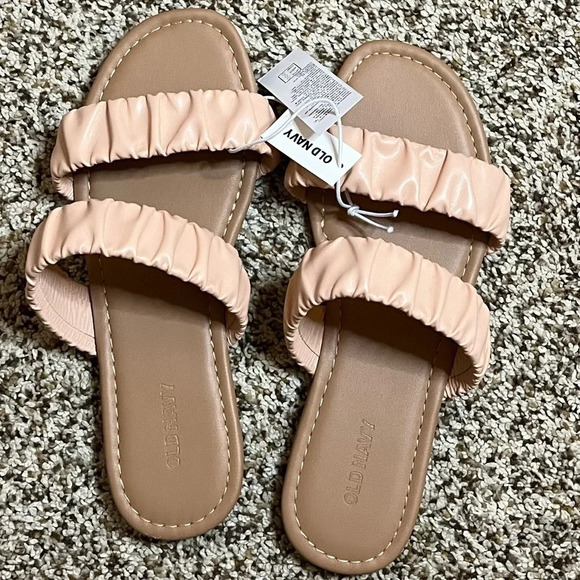 Old Navy Slip On Double Strap Ruched Slide Sandals Womens 6.5 Conch Shell NWT - Picture 2 of 6